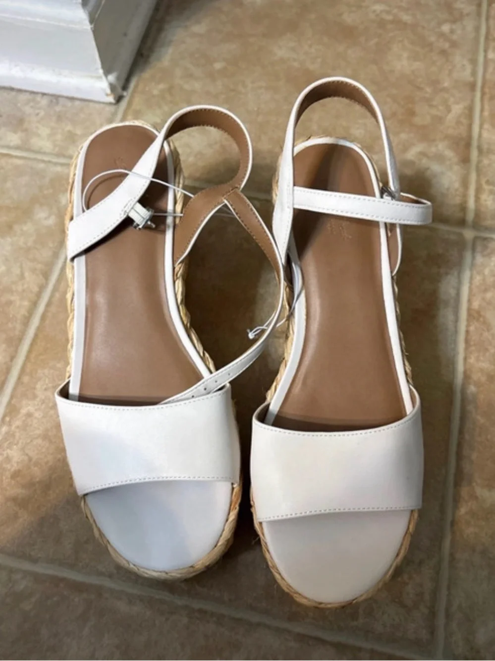 Women’s White Espadrille Platform Sandals - Adjustable Ankle Strap